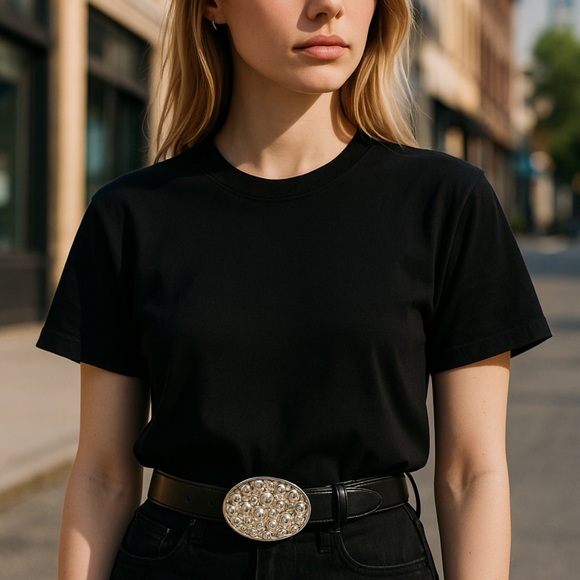 Nocona black leather belt with silver metal skull design!! New main image 6